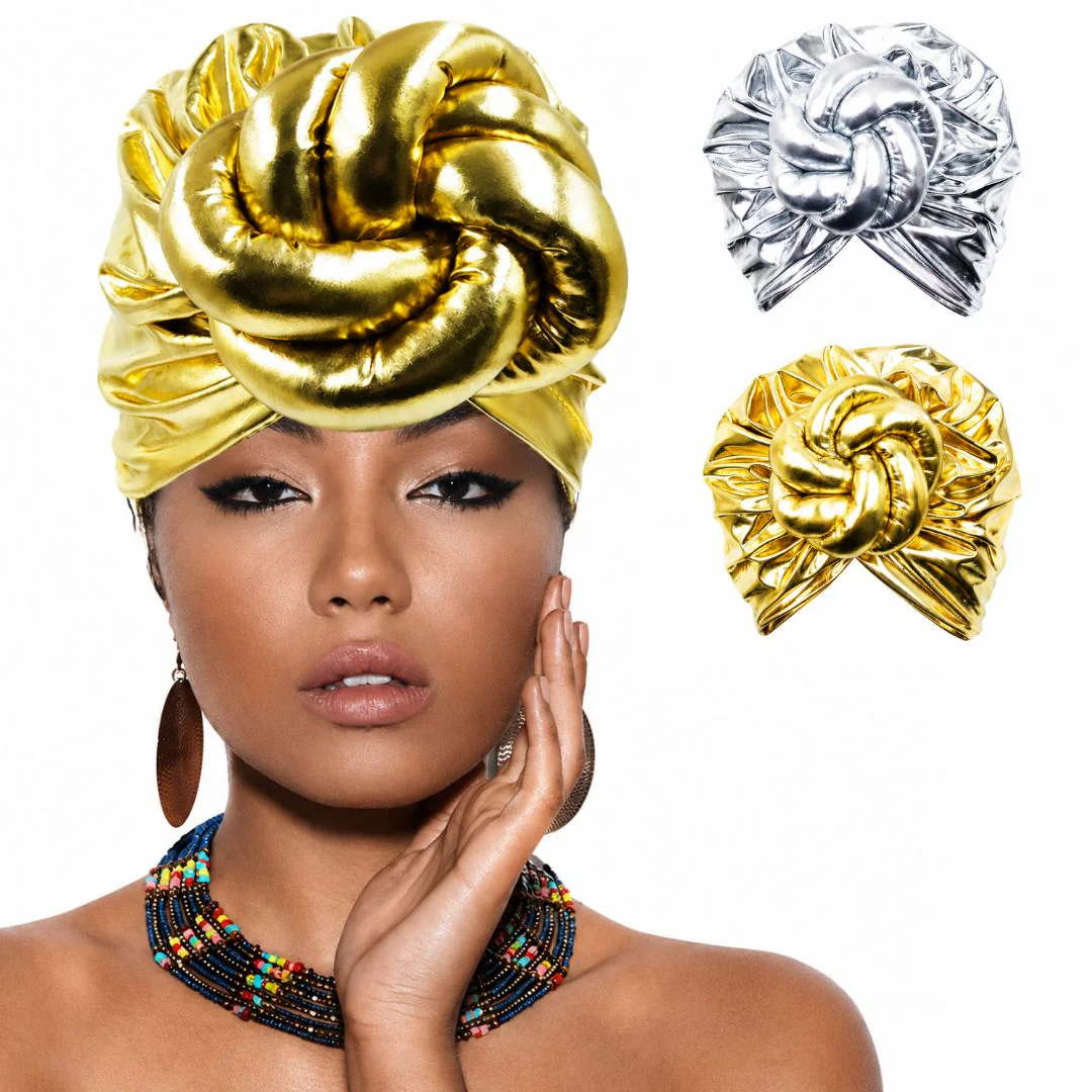 12PCS - Metallic Turban Hats