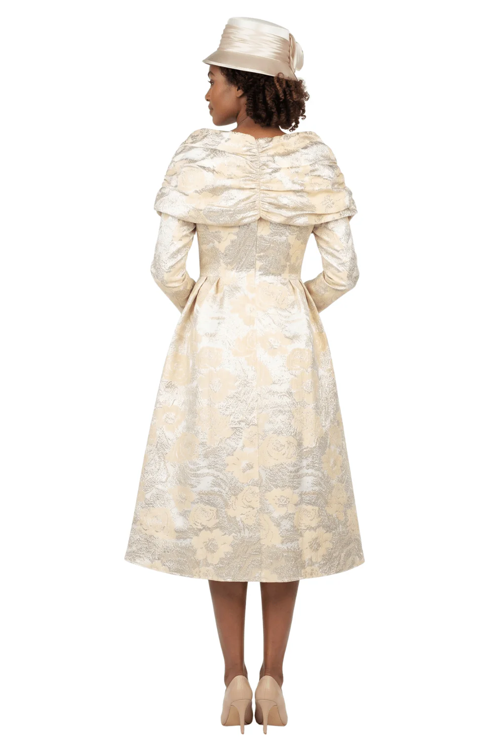 1pc Lux Brocade A-line Dress w/ Cape - Image 3