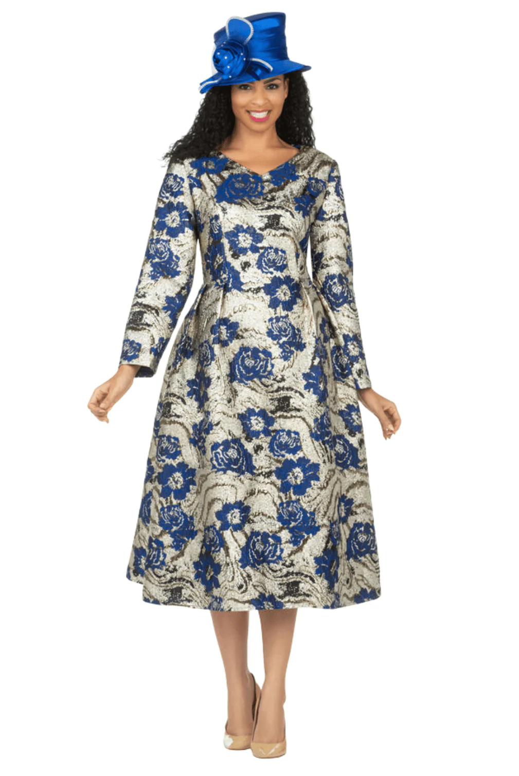 1pc Lux Brocade A-line Dress w/ Cape - Image 4