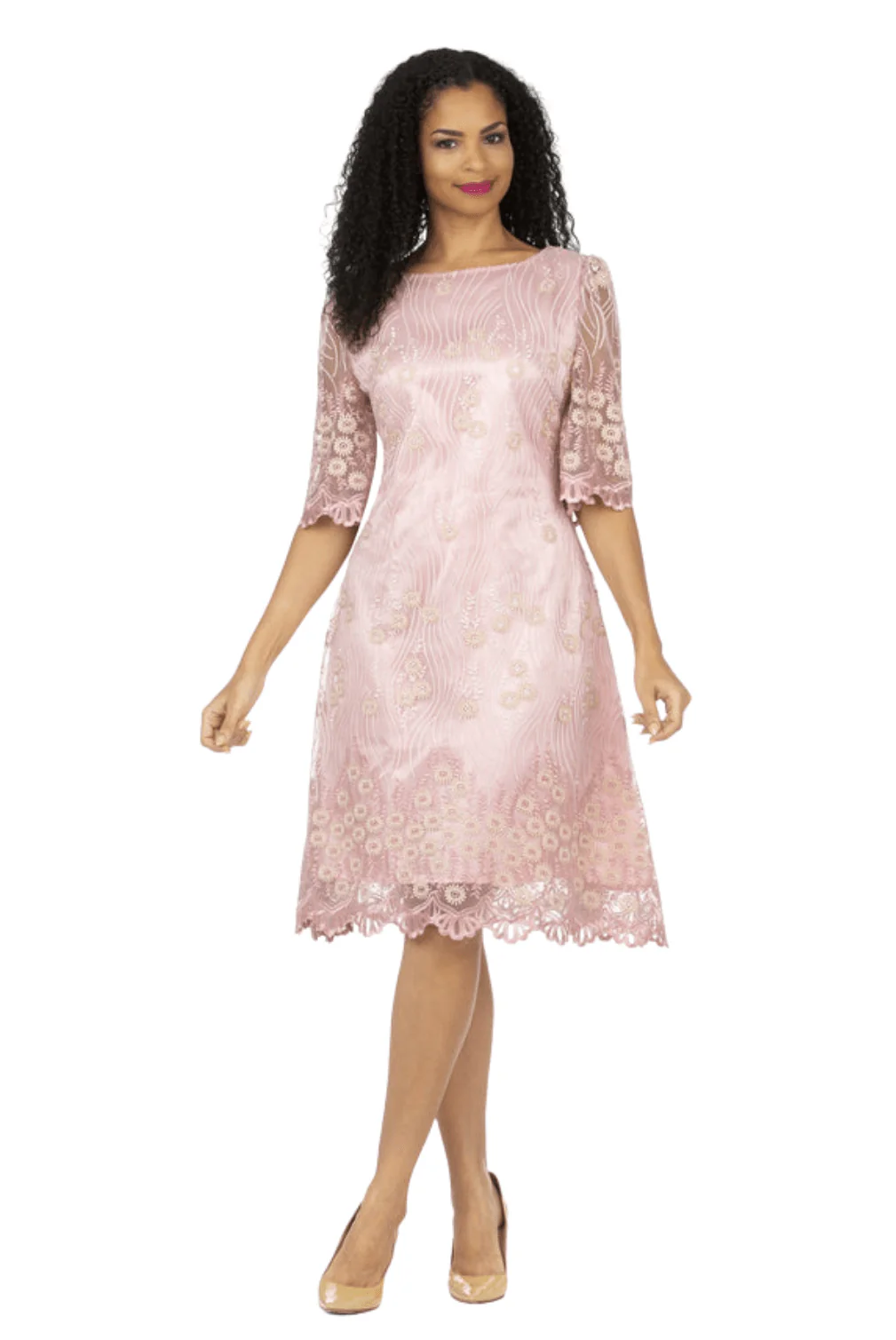 1pc Short Slv Lux Lace A-line Dress