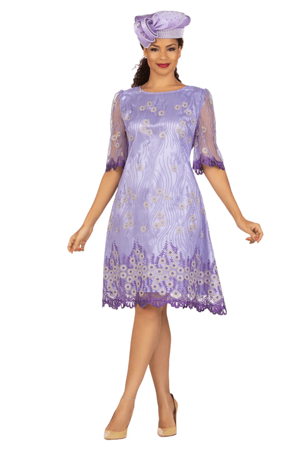 1pc Short Slv Lux Lace A-line Dress - Image 3