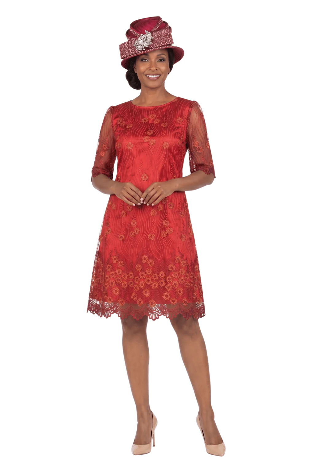 1pc Short Slv Lux Lace A-line Dress - Image 4