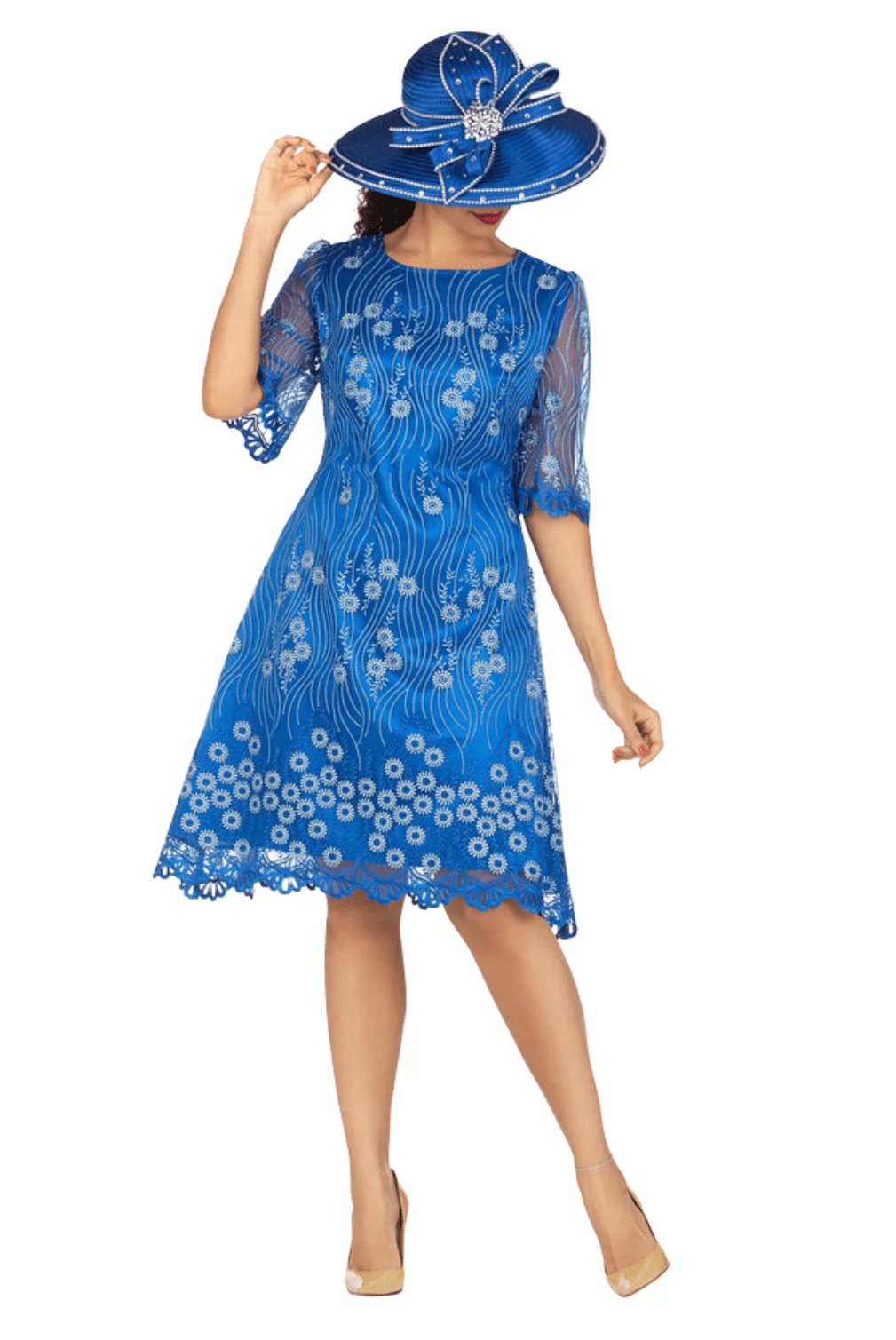 1pc Short Slv Lux Lace A-line Dress - Image 6