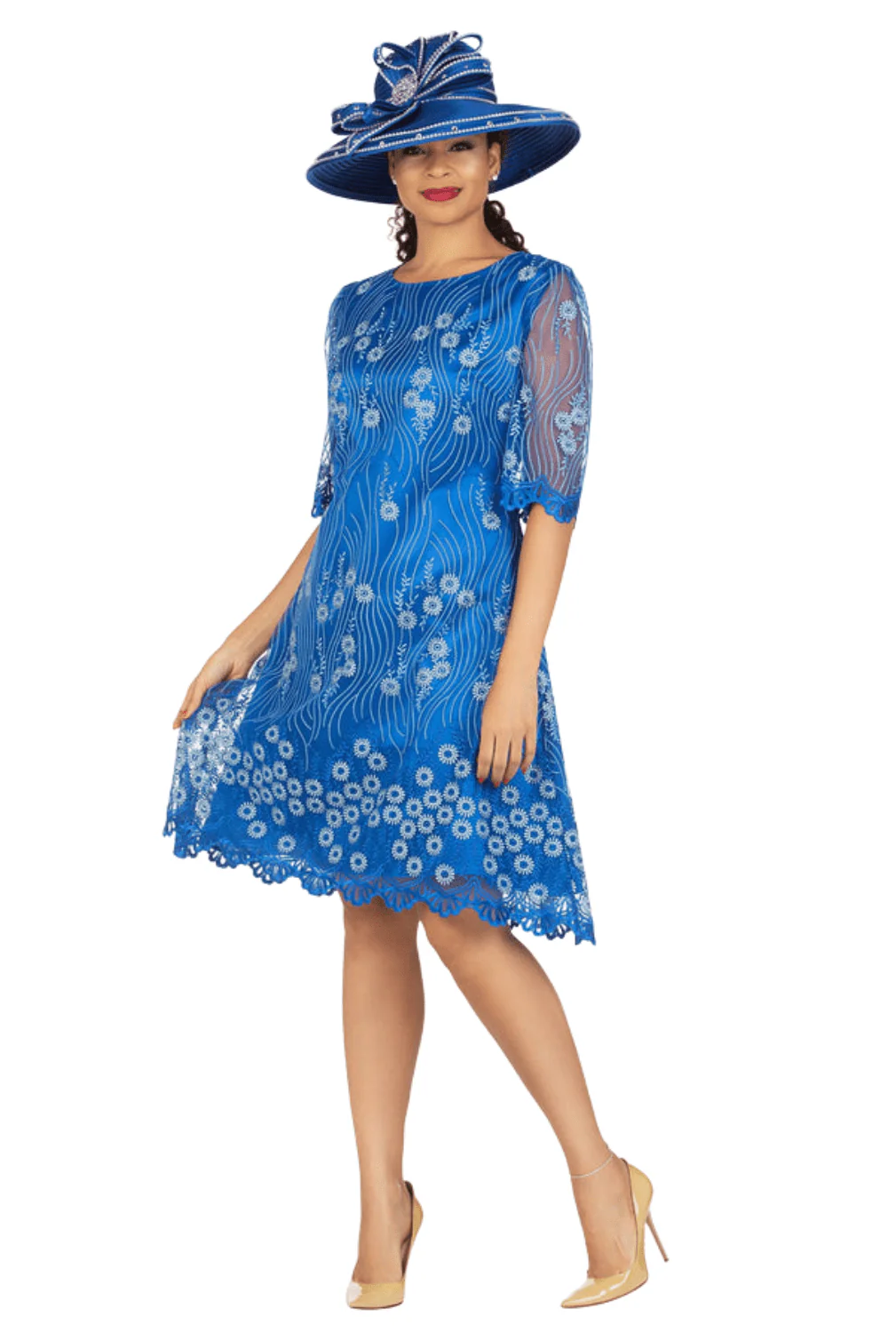 1pc Short Slv Lux Lace A-line Dress - Image 7