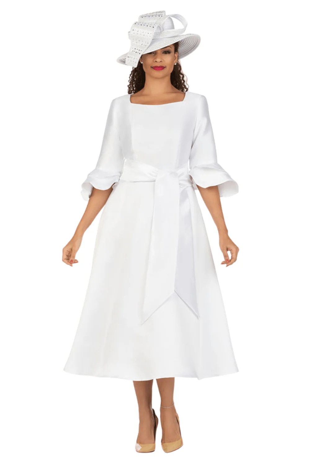 1pc Silky Twill Fit&Flare Drs w/ Belt-Plus Size