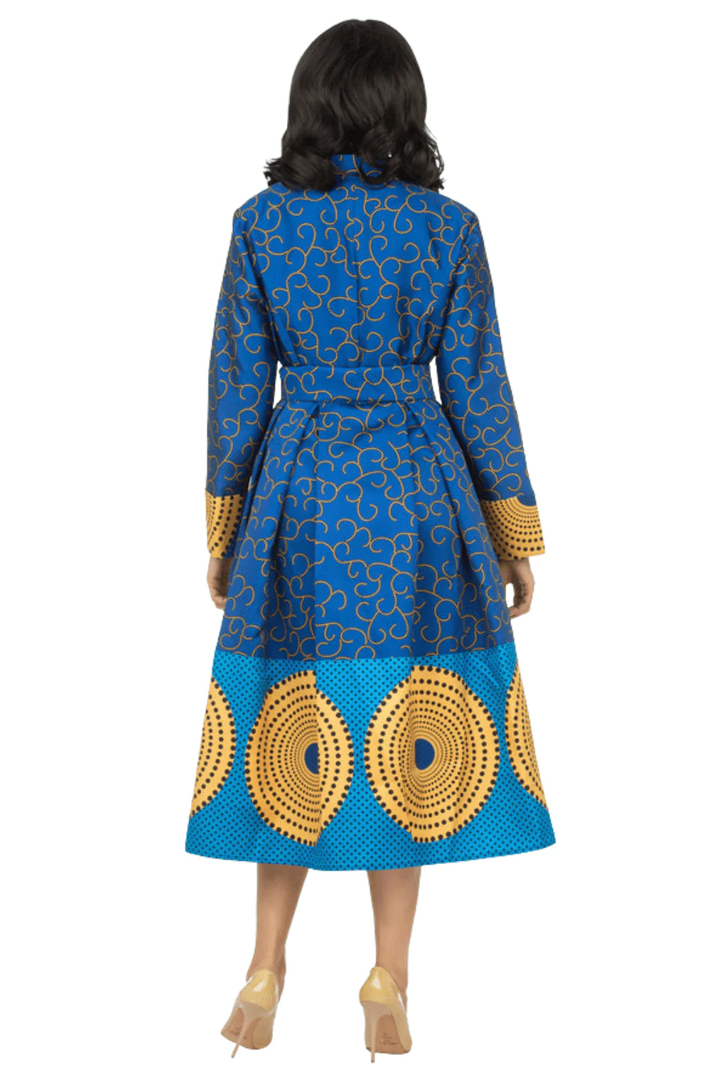 1pc Stand Collar A-line Print Dress w/ Belt-Plus - Image 2