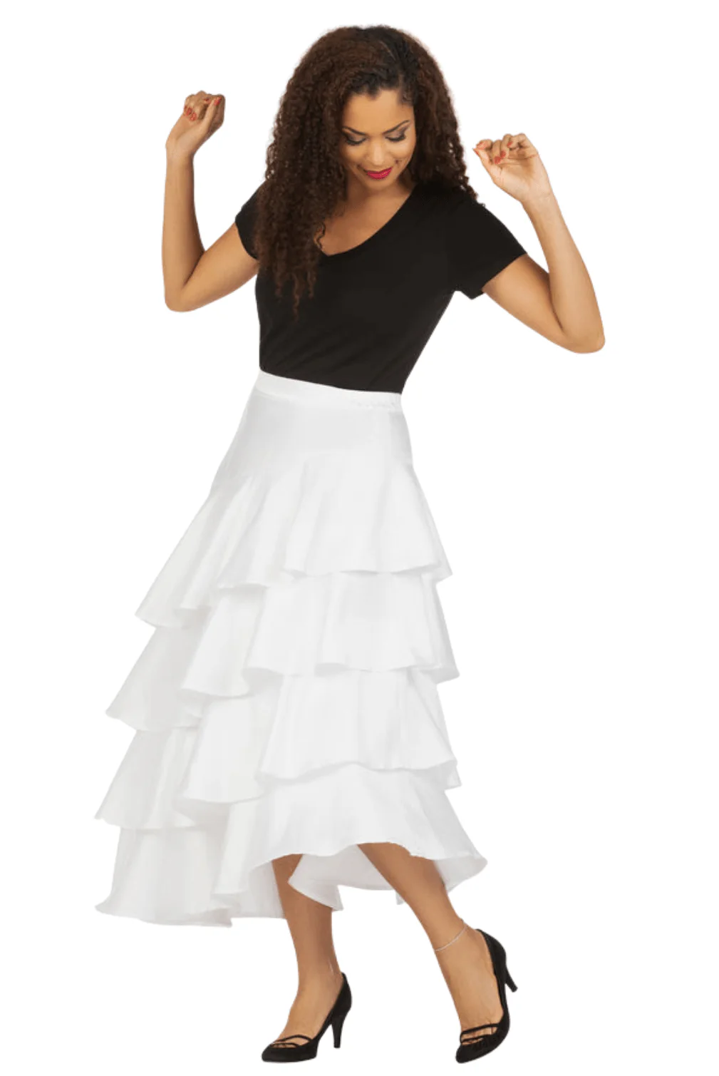 1pc Uneven Sweep Shantung Tiered Skirt - Image 3