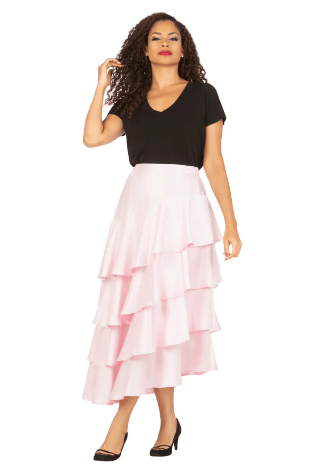 1pc Uneven Sweep Shantung Tiered Skirt-Plus - Image 2