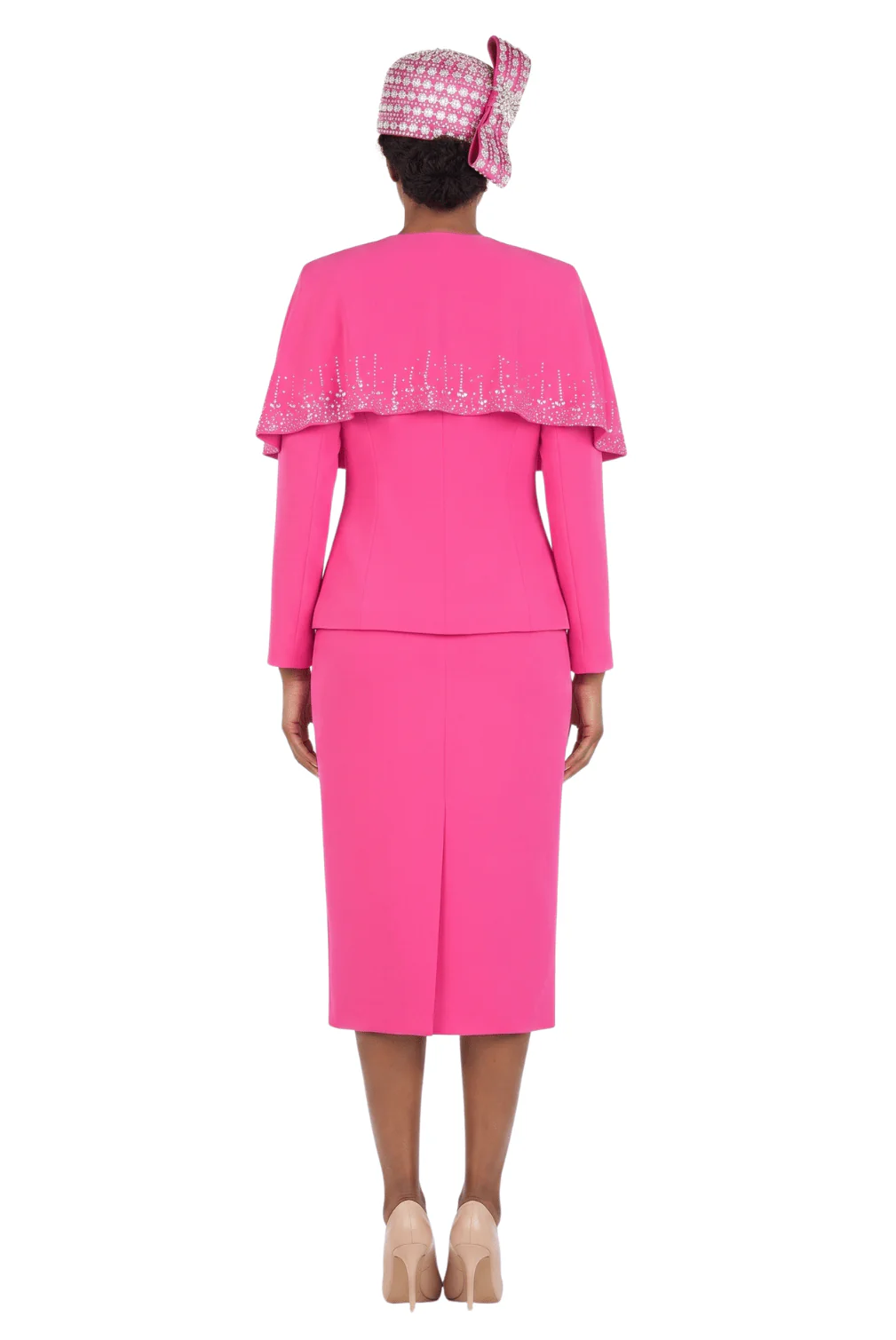 2-Piece Rhinestone Cape Skirt Suit with Stoned Cuffs – Plus Size - Image 2