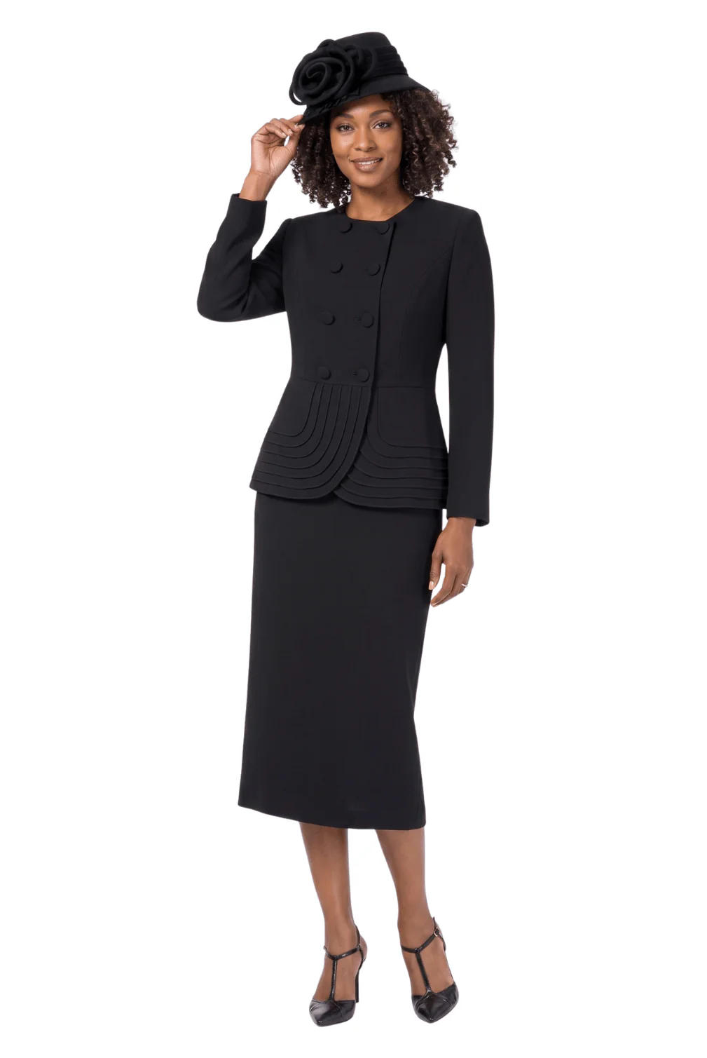 2pc Dbl Brstd Tiered Peplum Jkt Skt Suit