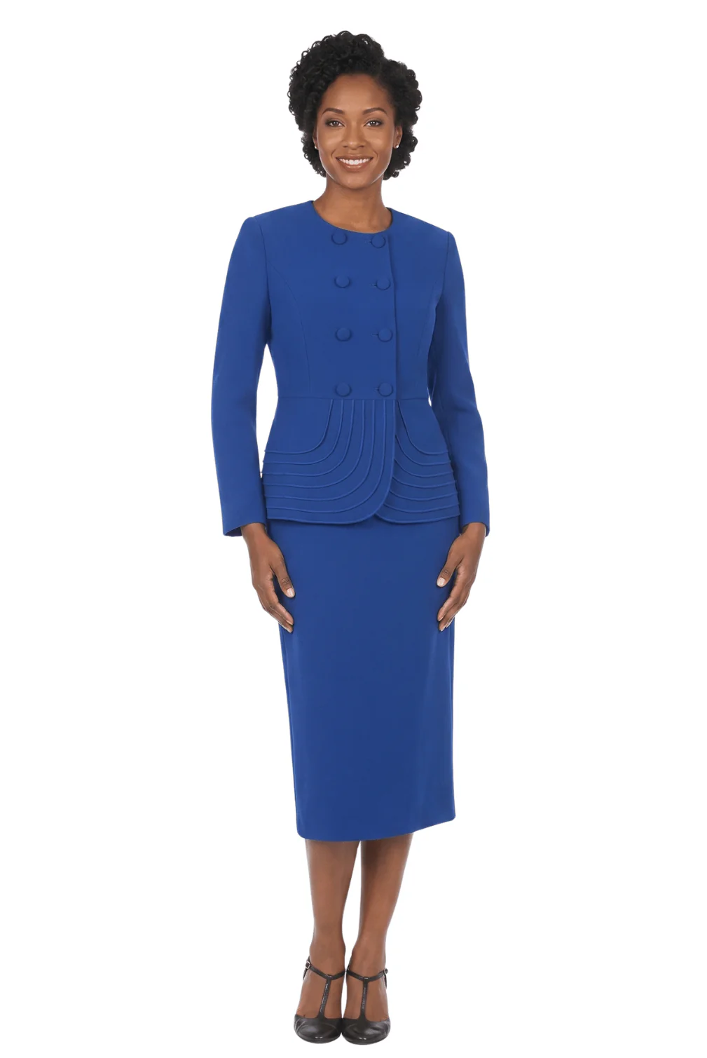 2pc Dbl Brstd Tiered Peplum Jkt Skt Suit - Image 2