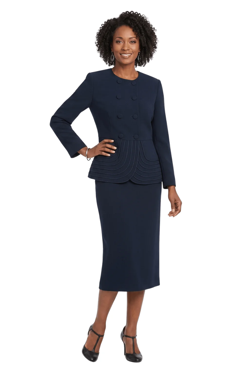 2pc Dbl Brstd Tiered Peplum Jkt Skt Suit-Plus - Image 3