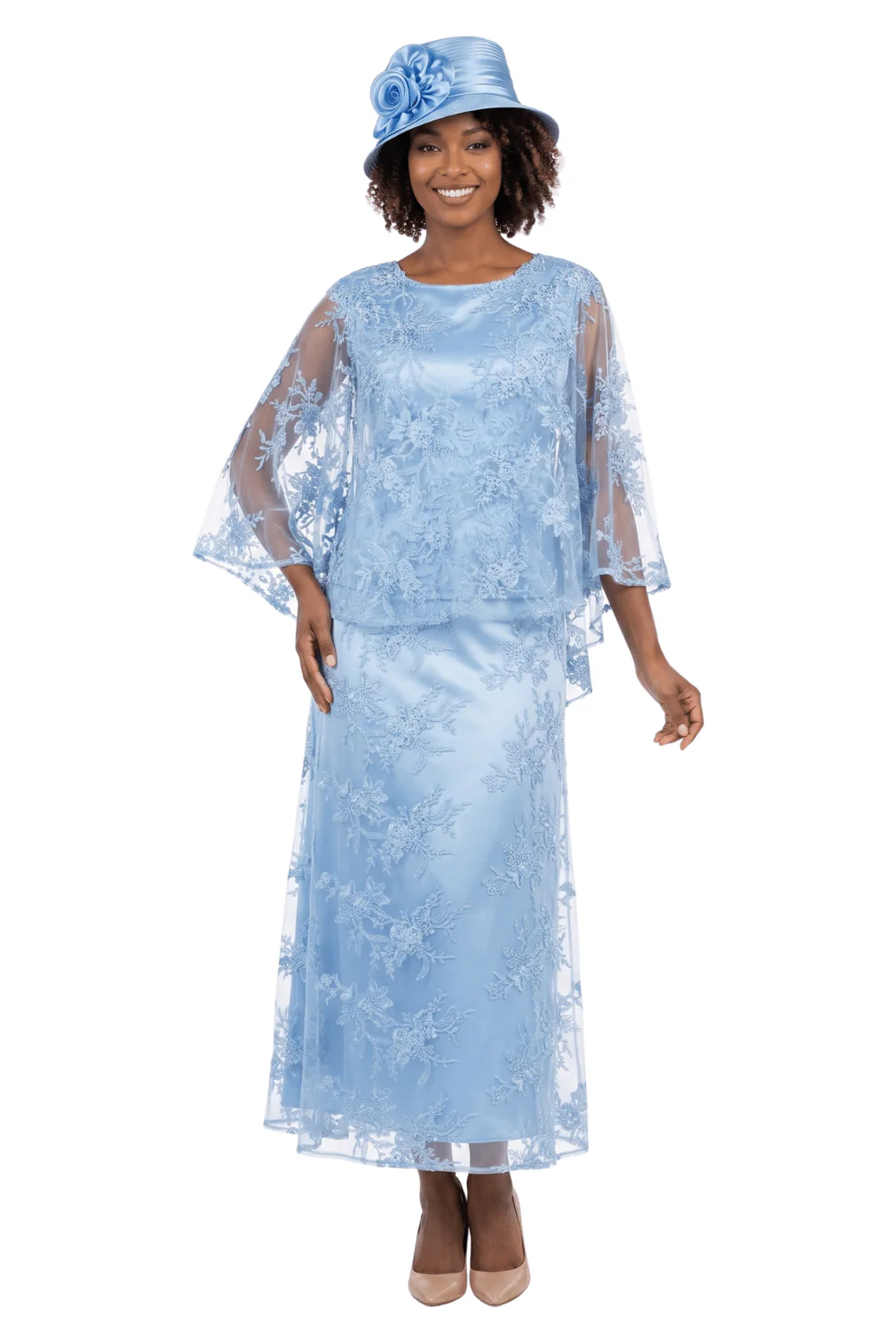 2pc Lace Dress & Hi-Lo Pull Over Lace Cape - Image 7