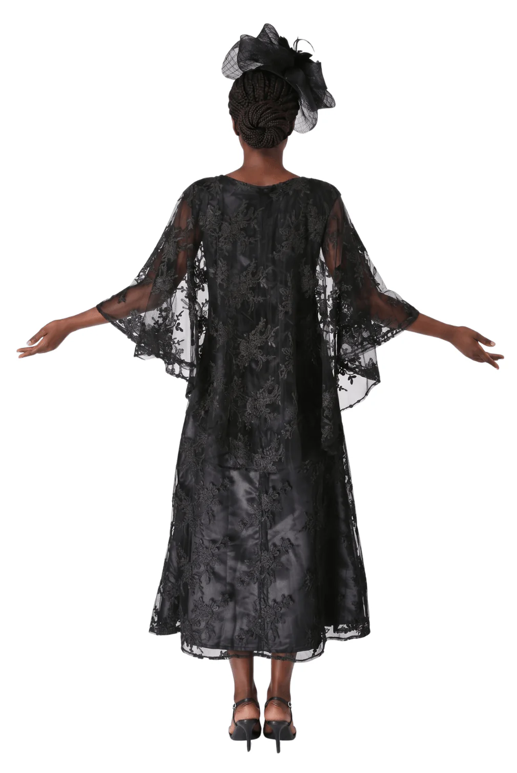 2pc Lace Dress & Hi-Lo Pull Over Lace Cape - Plus size - Image 3