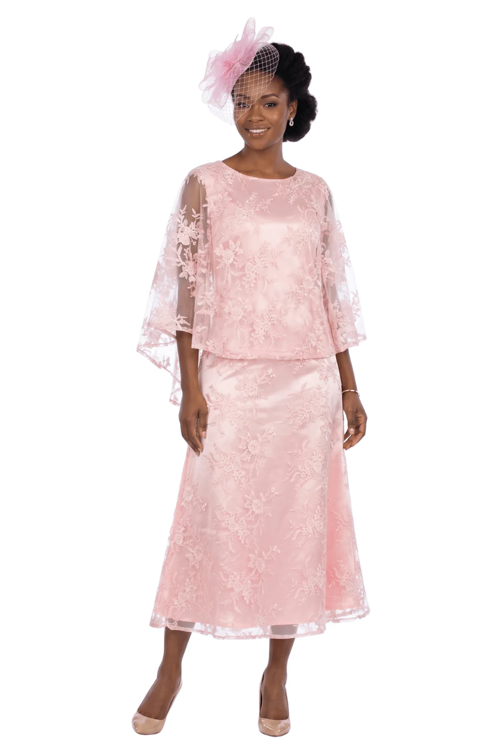 2pc Lace Dress & Hi-Lo Pull Over Lace Cape - Plus size - Image 4