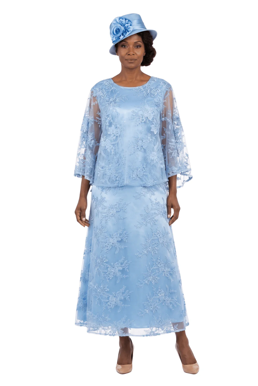 2pc Lace Dress & Hi-Lo Pull Over Lace Cape - Plus size - Image 7