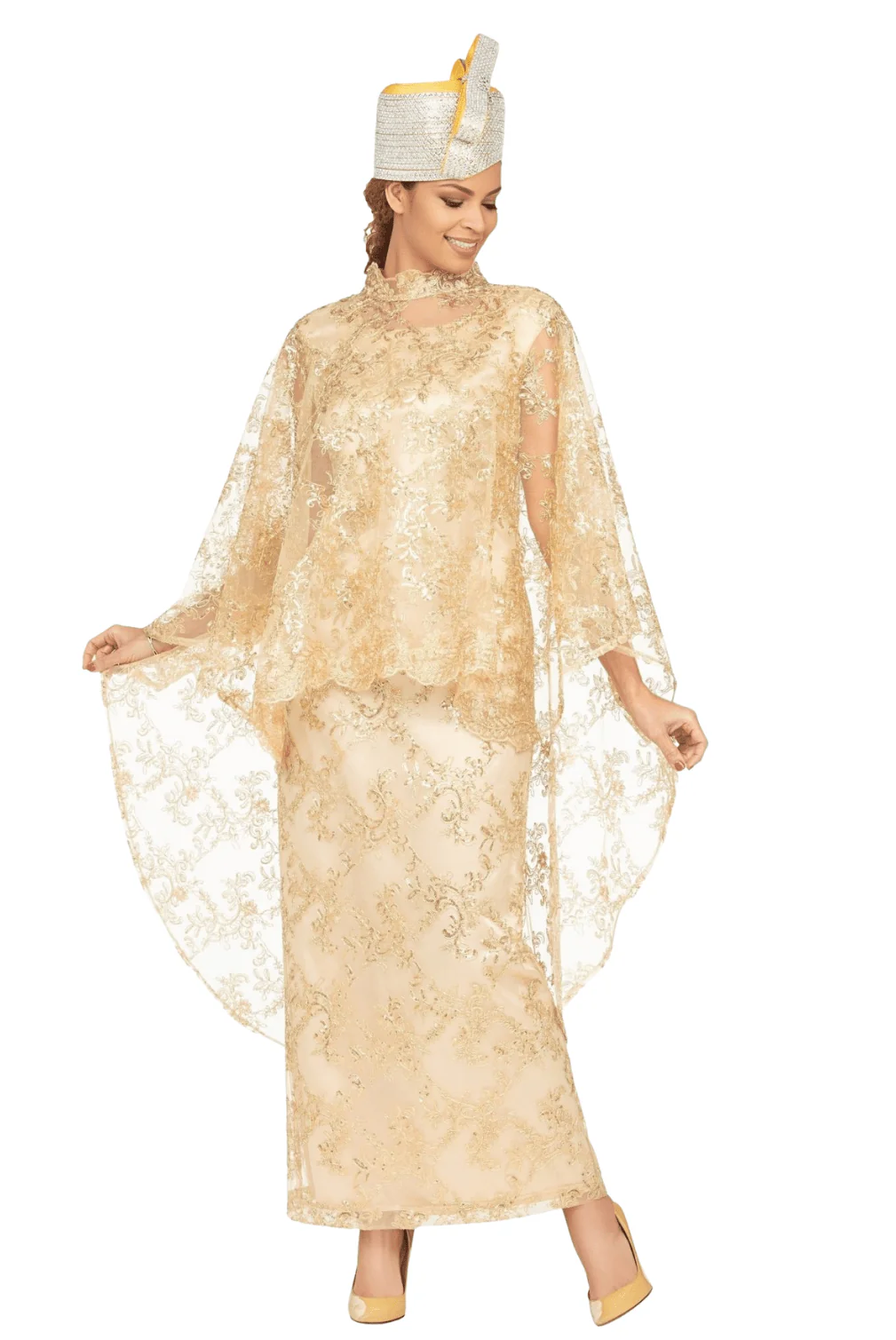 2pc Lux Sequined Lace Drs + Hi-low Cape - Image 4