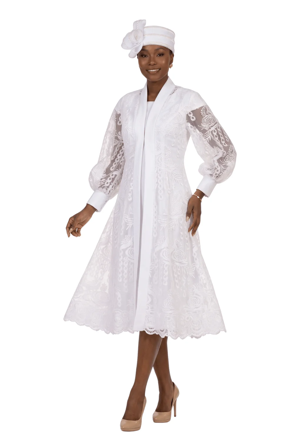 2pc Midi Dress w/ Sheer Lace Overlay Jacket-Plus