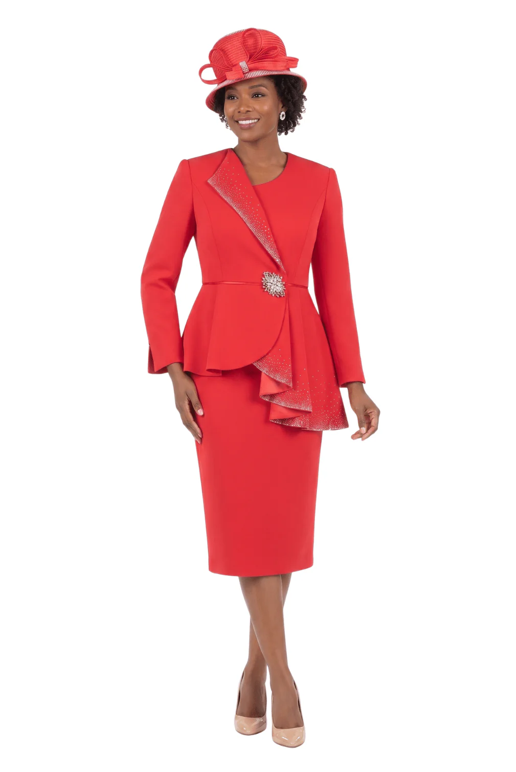 2pc Scuba Stoned Uneven Peplum Jkt+Skt Suit - Image 2