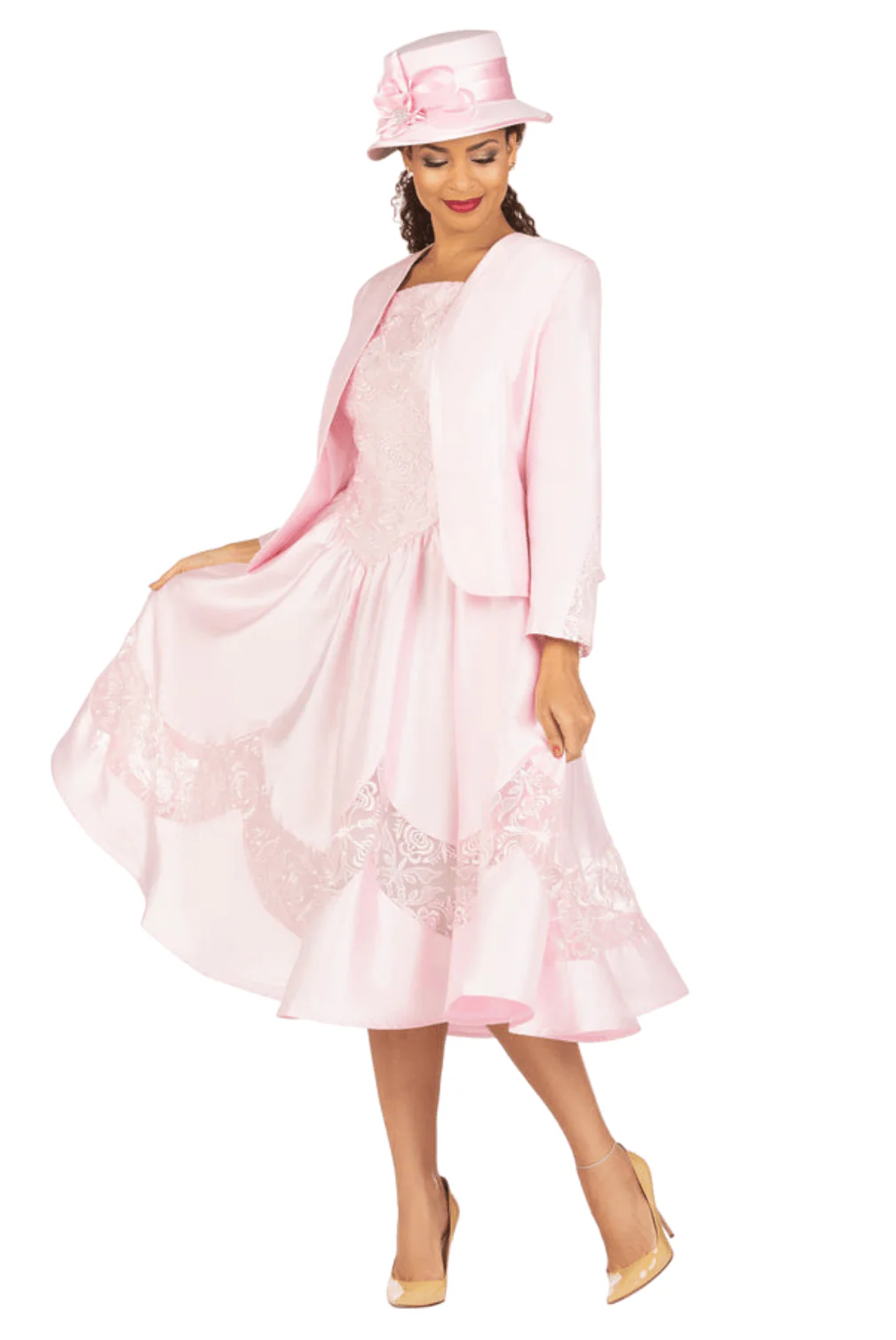 2pc Shantung+Lace A-line Dress w/ Jkt-Plus