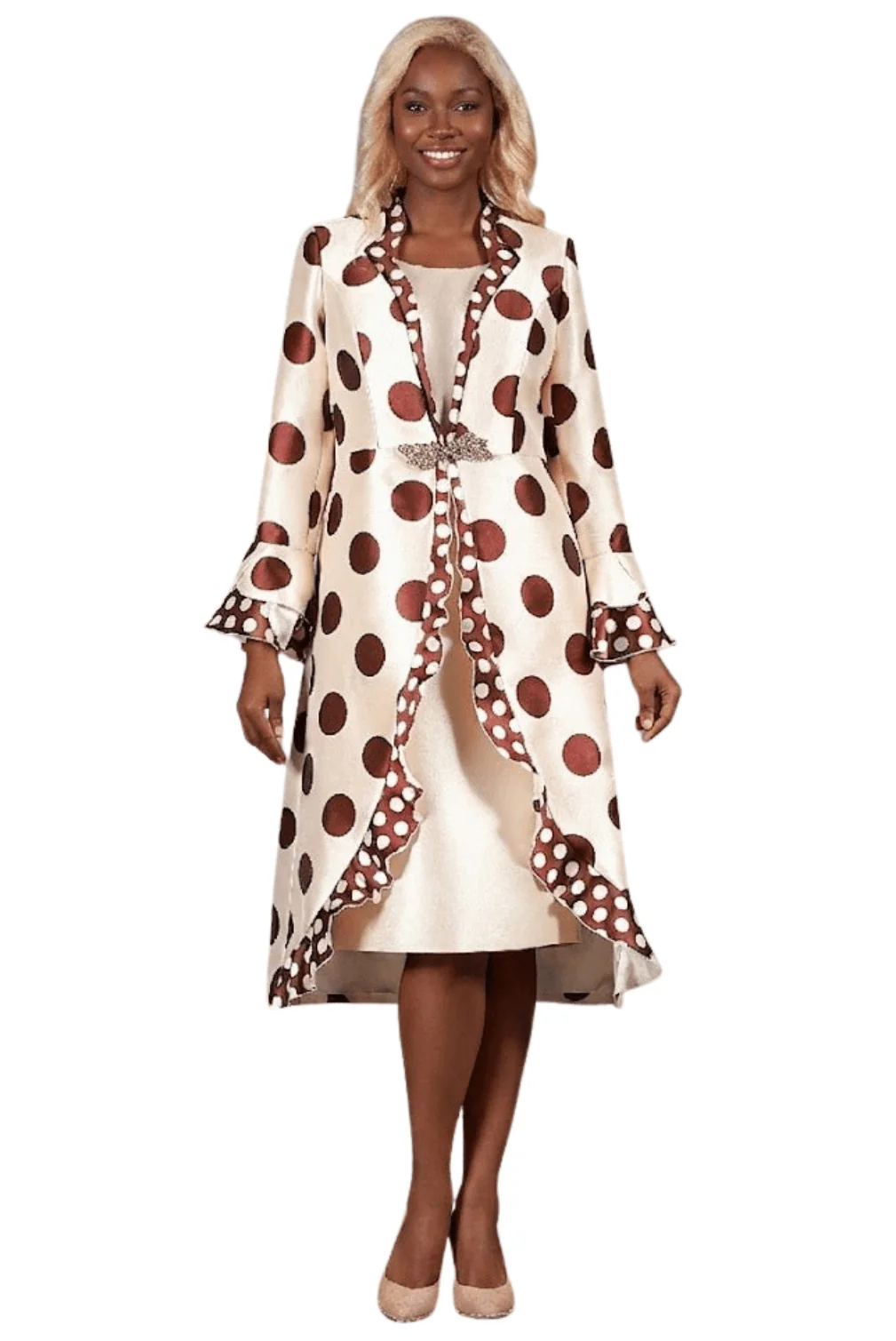 2pc Silky Twill in Polka Dots Dress+Jkt Set