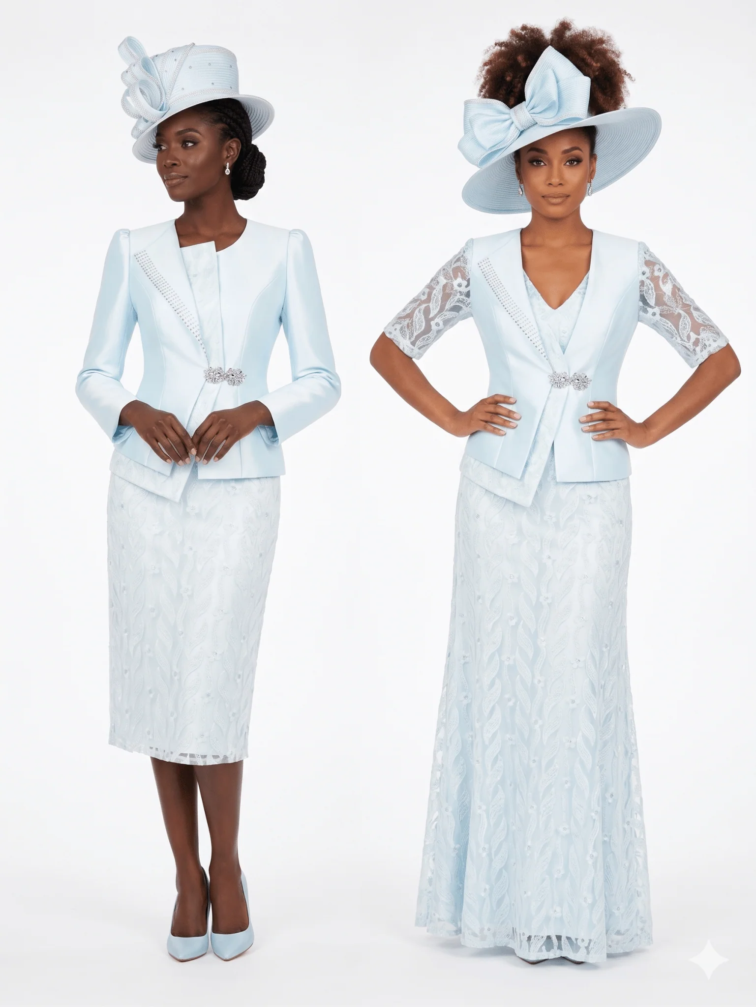 2pc Silky Twill Jkt + Sequined Lace Skirt Suit - Image 11