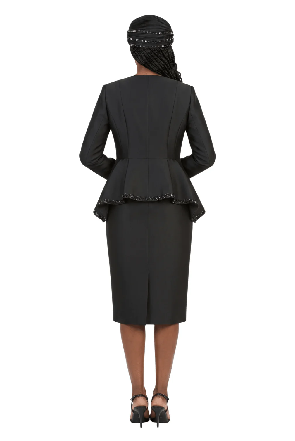 2pc Silky Twill Round Neck Uneven Peplum Suit - Image 2