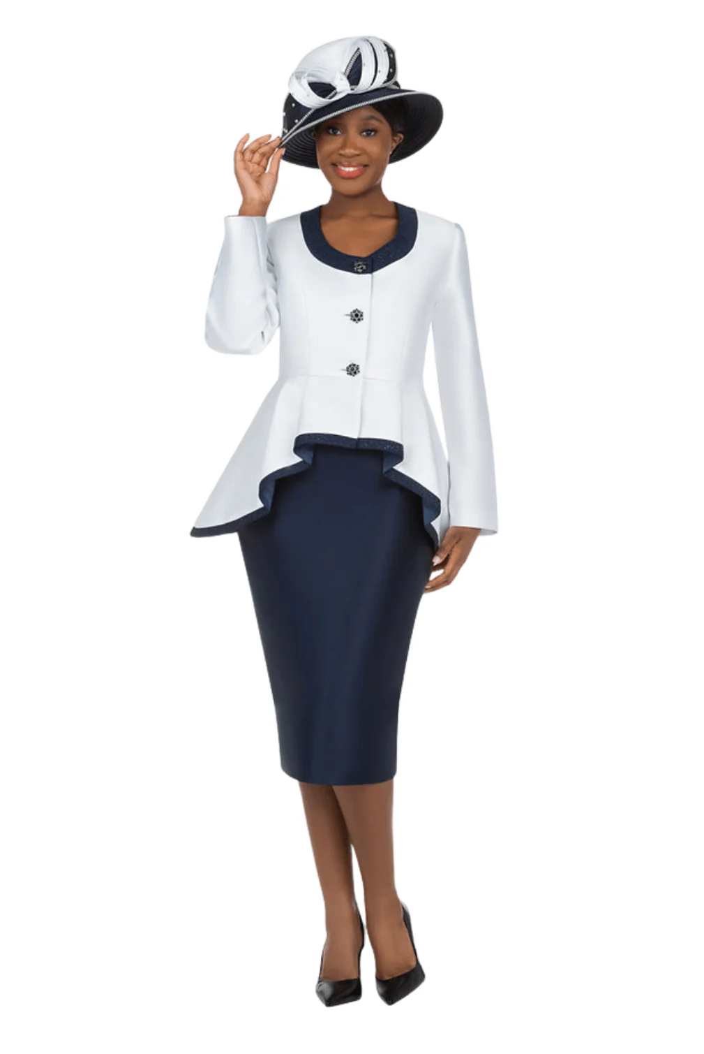 2pc Silky Twill Round Neck Uneven Peplum Suit - Image 3