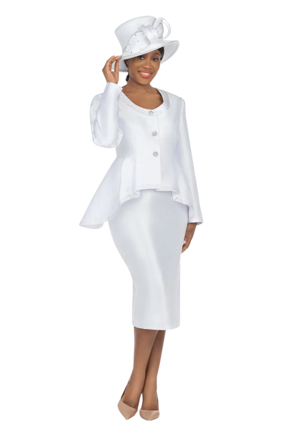 2pc Silky Twill Round Neck Uneven Peplum Suit - Image 4