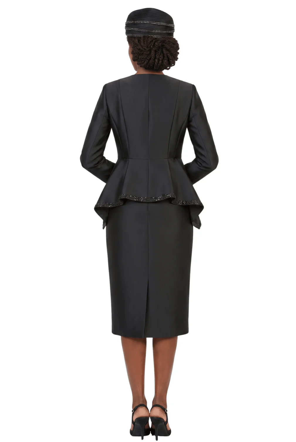 2pc Silky Twill Round Neck Uneven Peplum Suit-Plus - Image 2