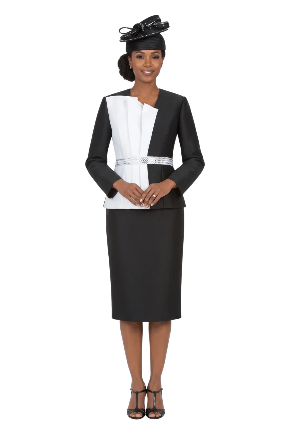 2pc Silky Twill Two-Tone Skt Suit w/ Rstns-Plus