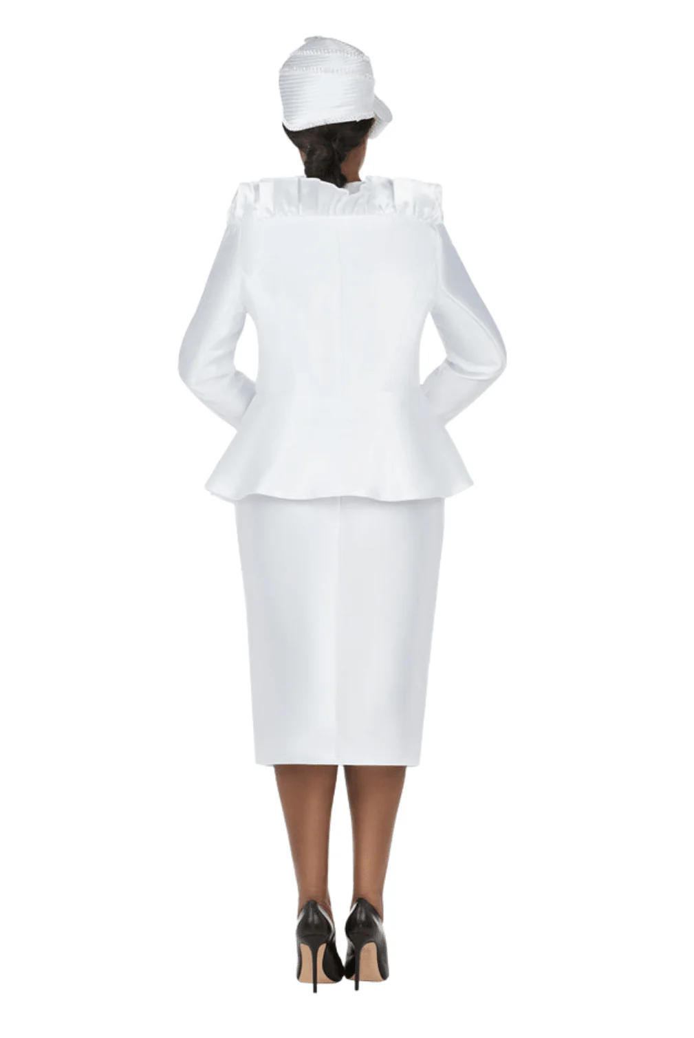 2pc Silky Twl Ruffled Neck Peplum Jkt+Skt Set - Image 2