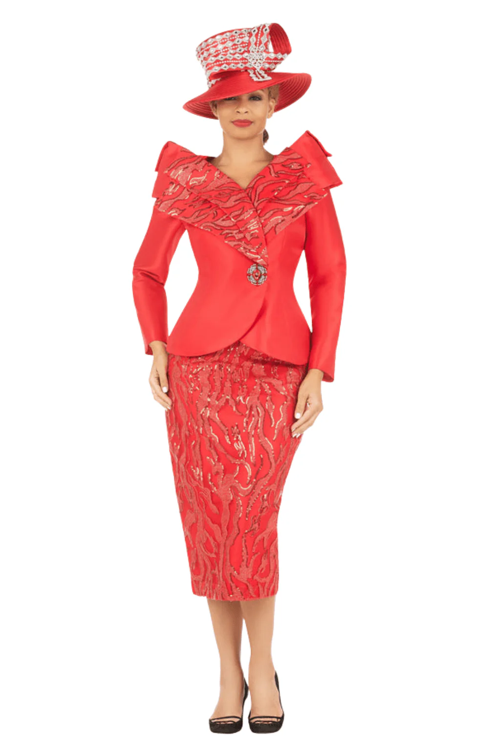 2pc Silky Twl+Seq Lace Skt Suit w/ Shoulder Dtl - Image 2