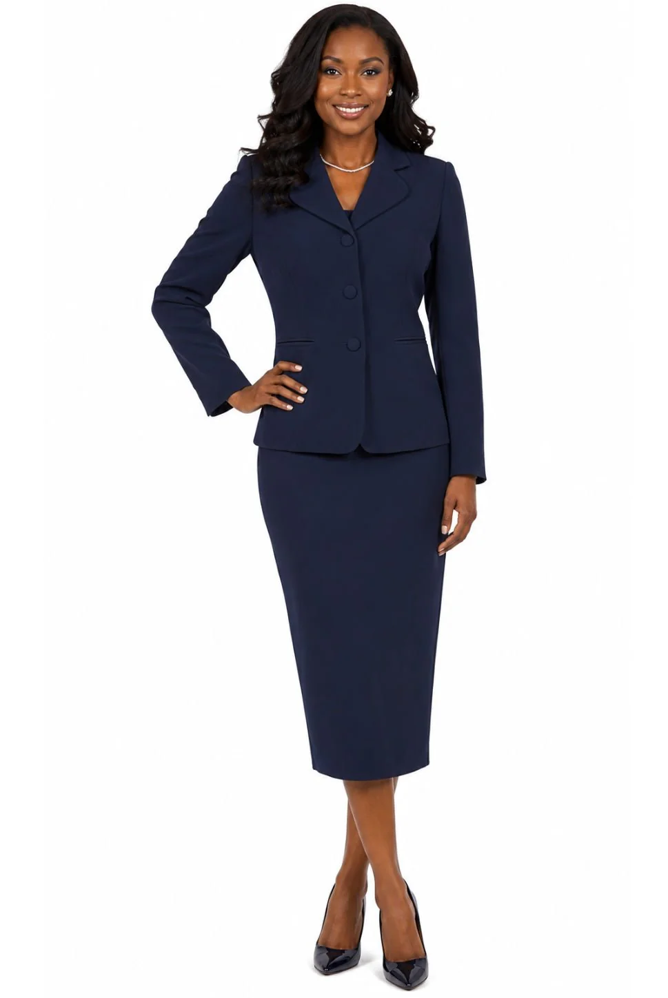 2pc Vintage Lapel 3-button Skirt Suit