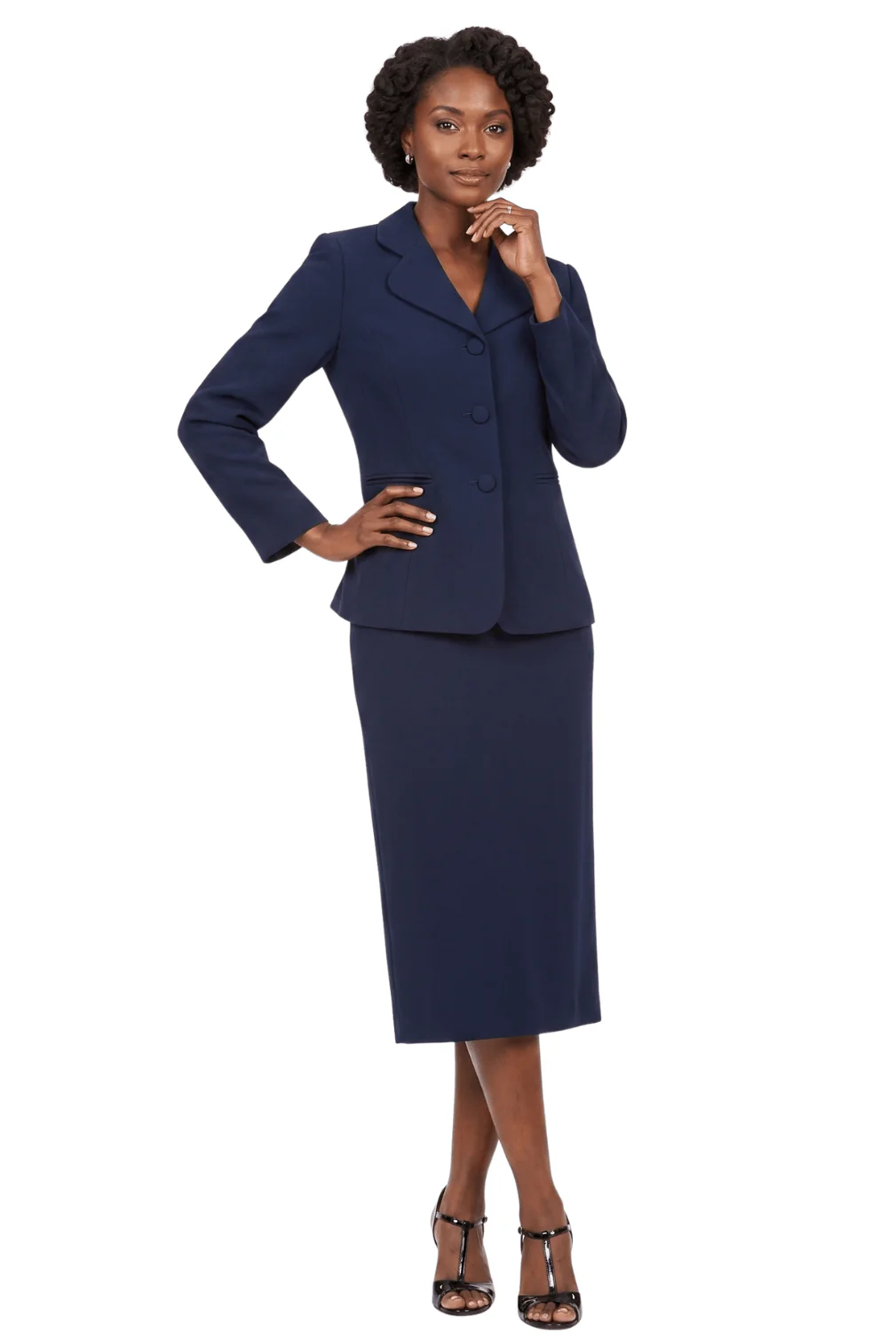 2pc Vintage Lapel 3-button Skirt Suit-Plus - Image 8