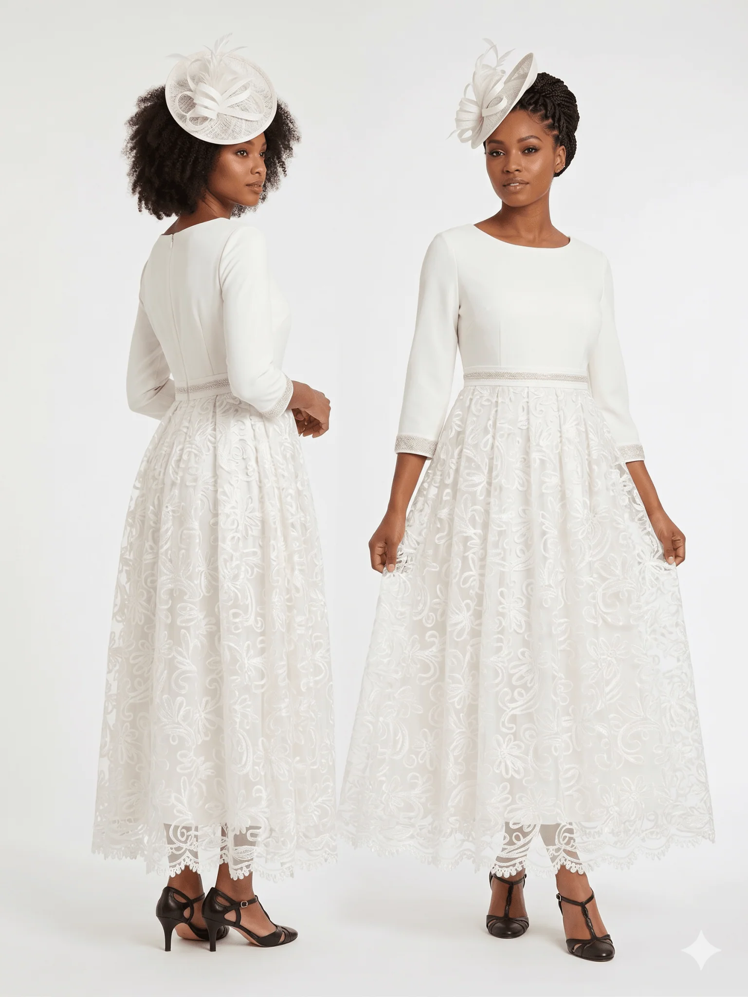 3/4 Slv Maxi Lace Overlay Dress w/ Rhinestoned Wai - Image 3