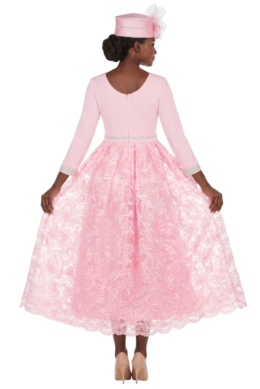 3/4 Slv Maxi Lace Overlay Dress w/ Rhinestoned Wai - Image 5