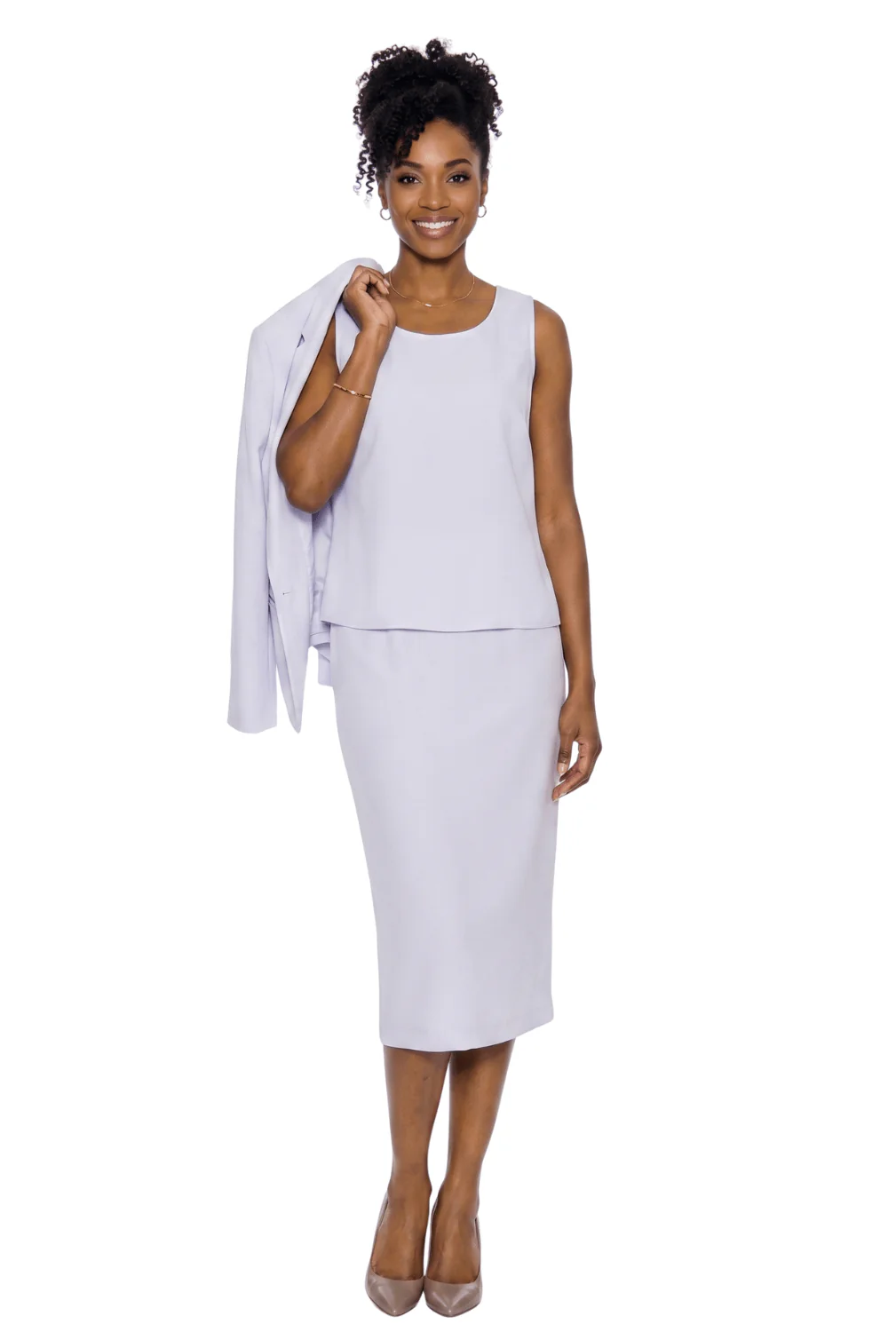 3pc Basic Notch Collar 1-button Skirt Suit-Plus - Image 4