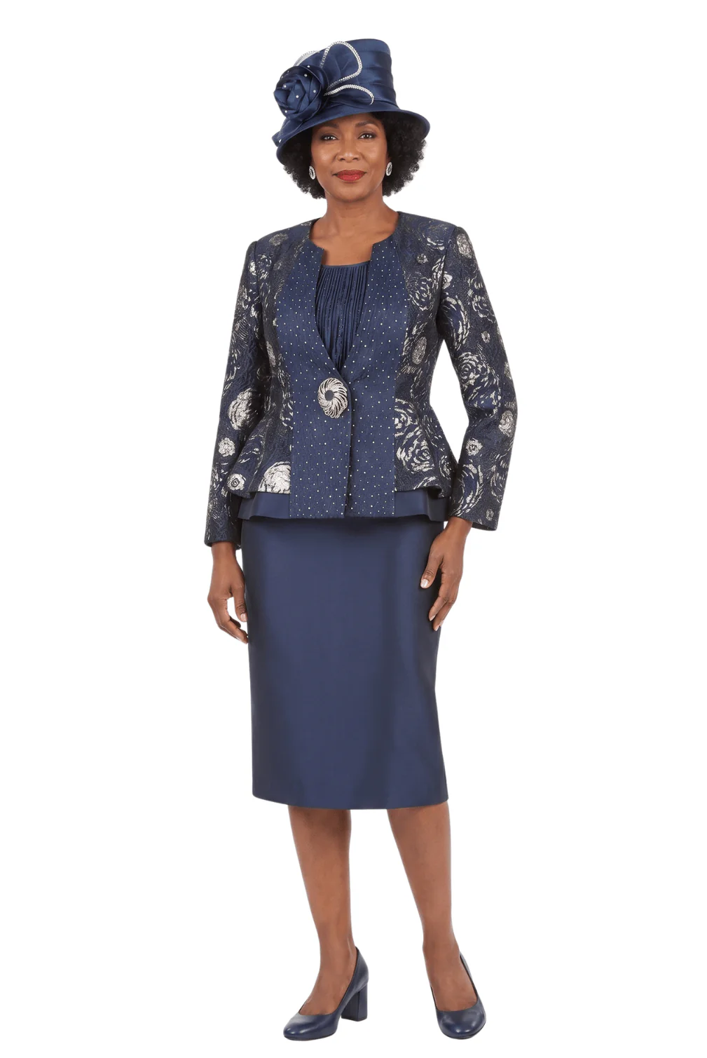 3pc Brocade&Crkl Satin Peplum Skt Suit-Plus - Image 4