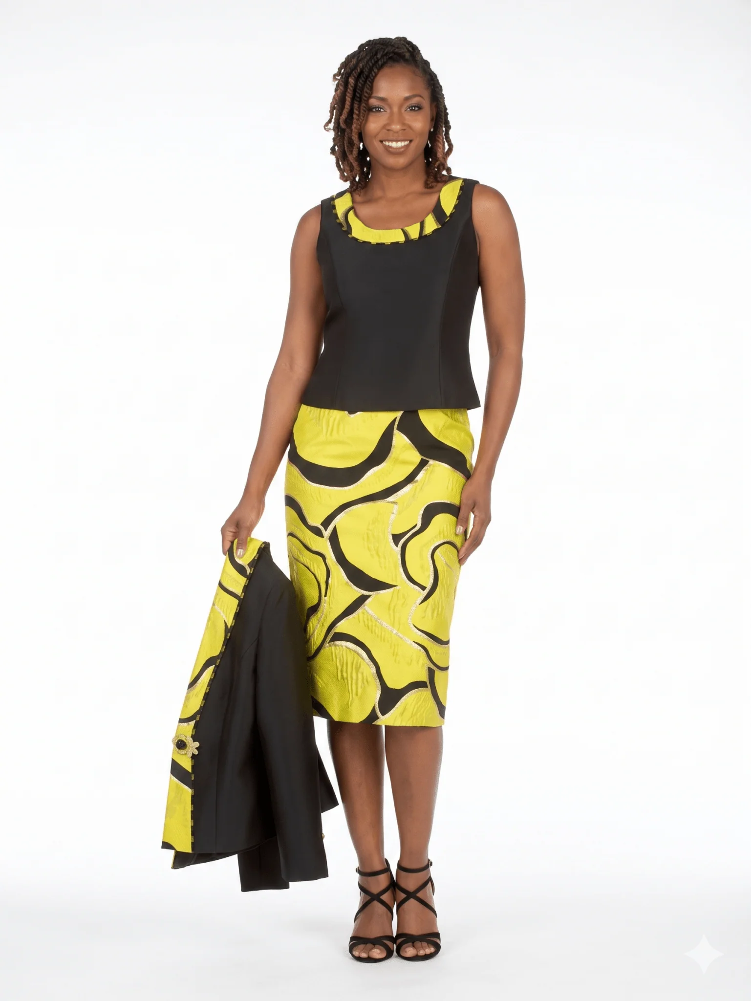 3pc Brocade+Silky Twill Skirt Suit w/ Beads-Plus - Image 3