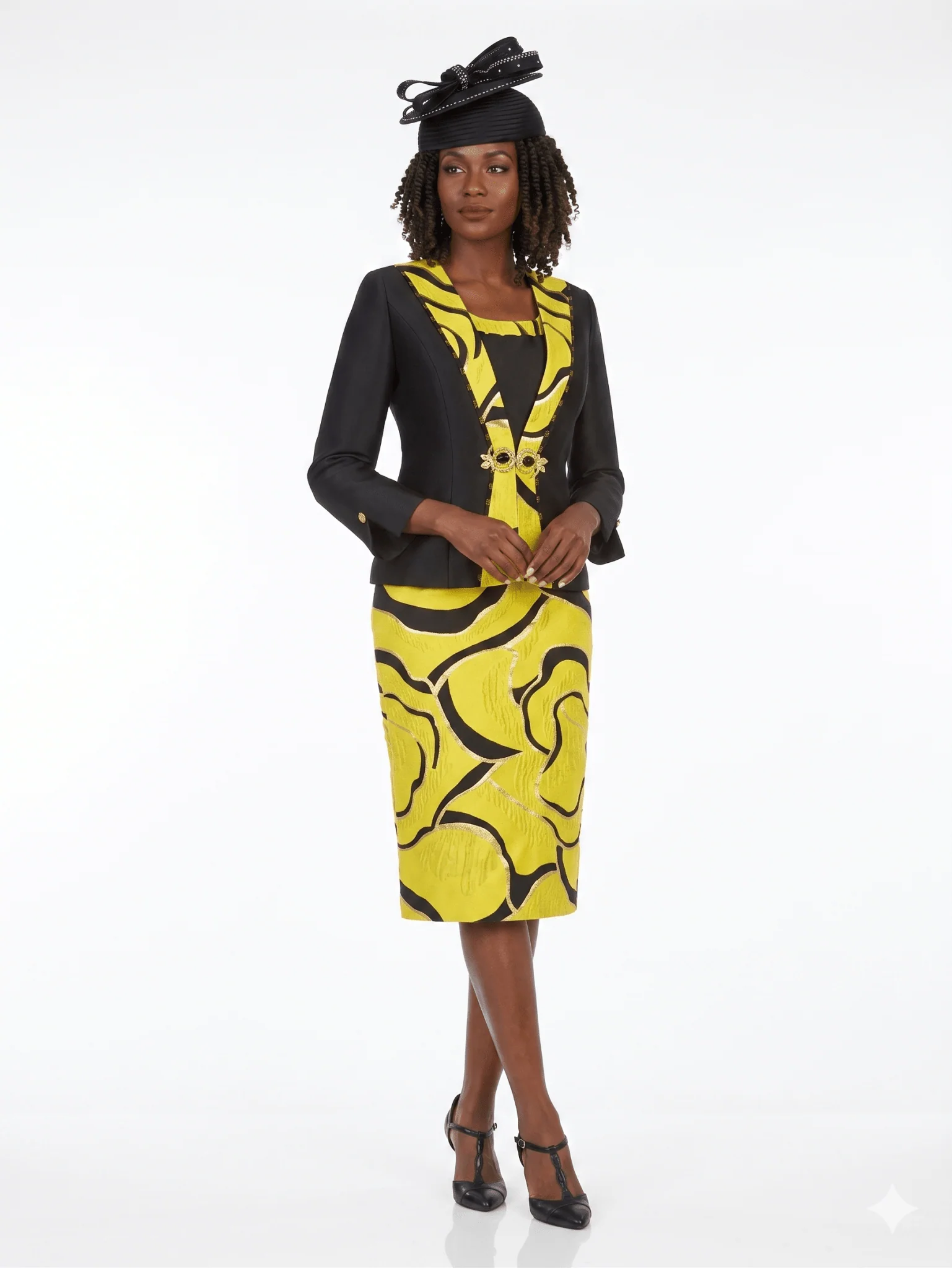 3pc Brocade+Silky Twill Skirt Suit w/ Beads-Plus - Image 4