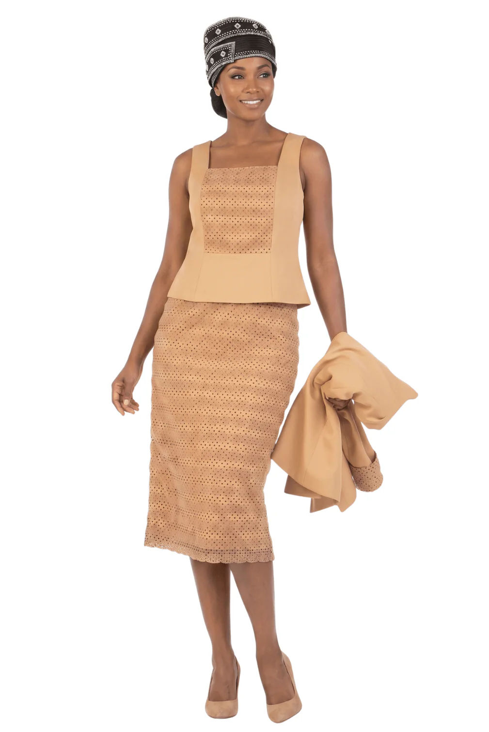 3pc Dotted Textured Lace Combo Skt Suit - Image 2