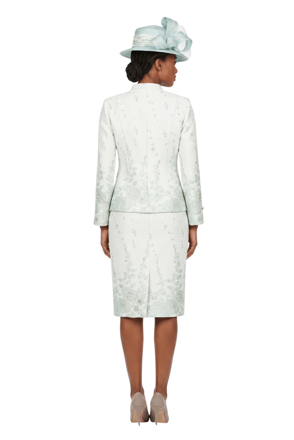 3pc Floral Print Brocade Peplum Jkt Skt Suit-Plus - Image 9