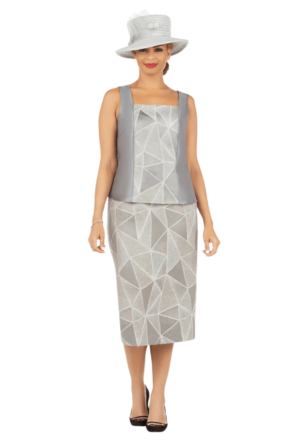 3pc Geometric Ptn Brcd Skt Suit w/ Stones - Image 2