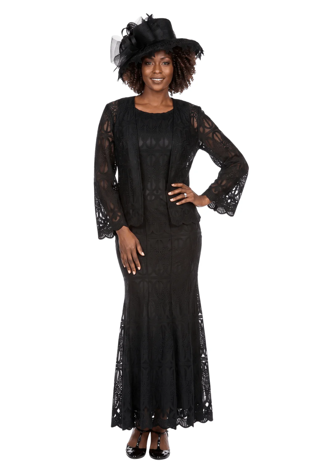 3pc Lux Lace Skirt Suit w/ Scallop Hems