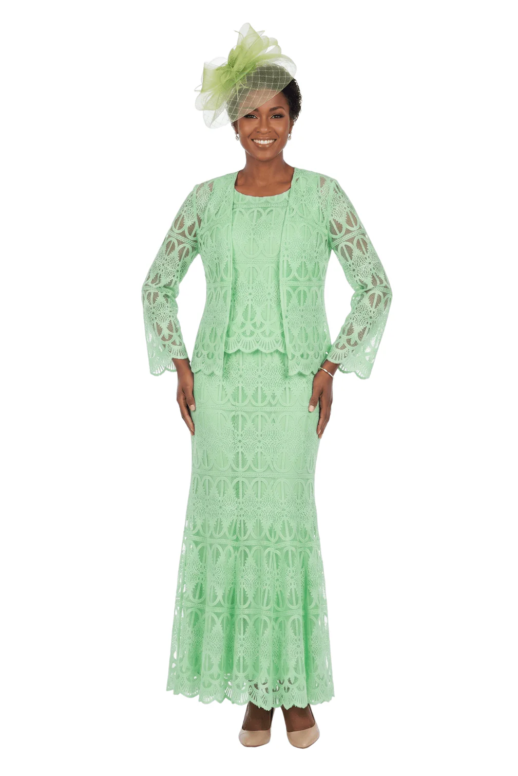 3pc Lux Lace Skirt Suit w/ Scallop Hems-Plus Size - Image 2