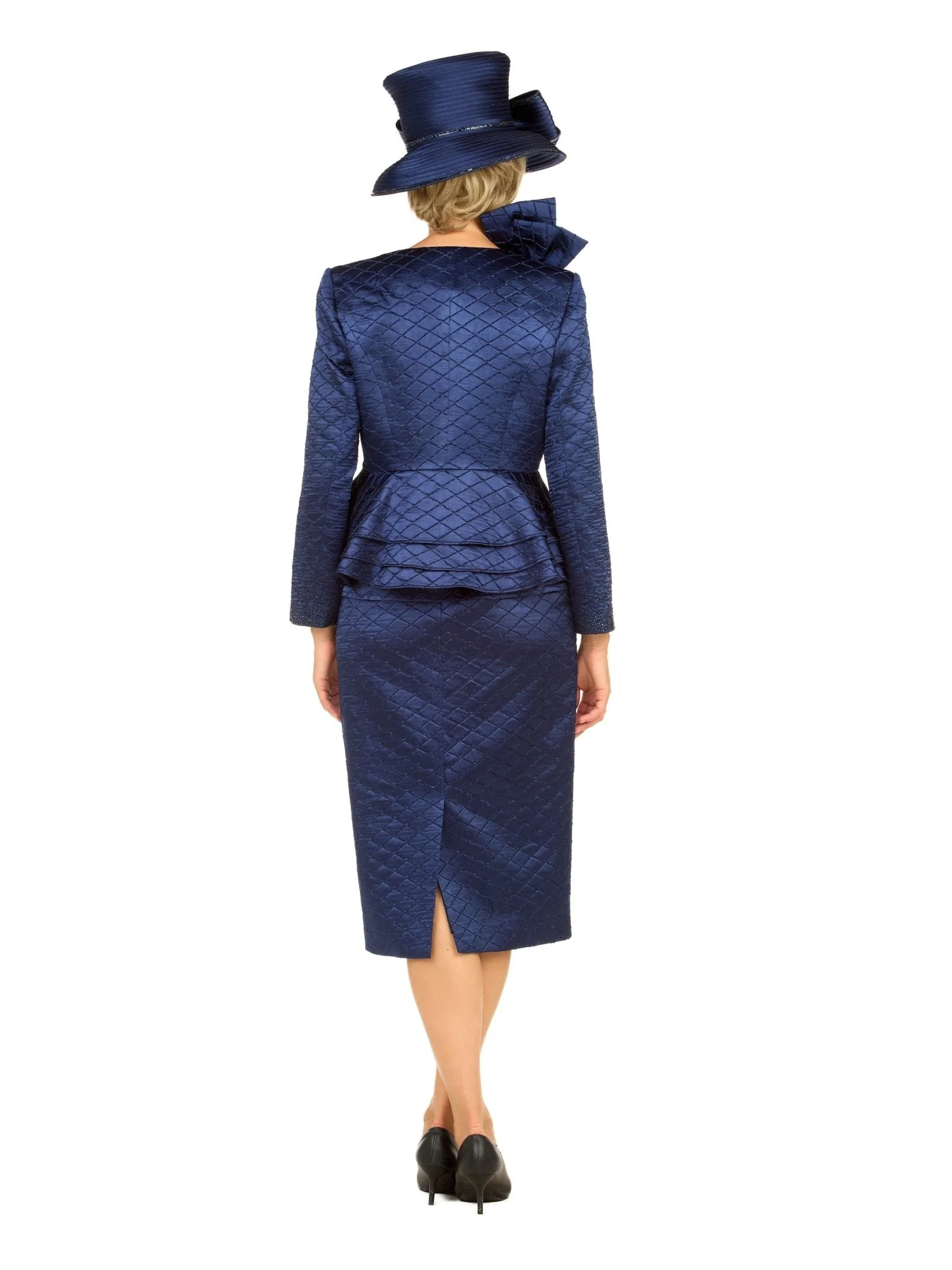 3pc Quilted Peplum Skirt Suit with Brooch-Plus - Image 4