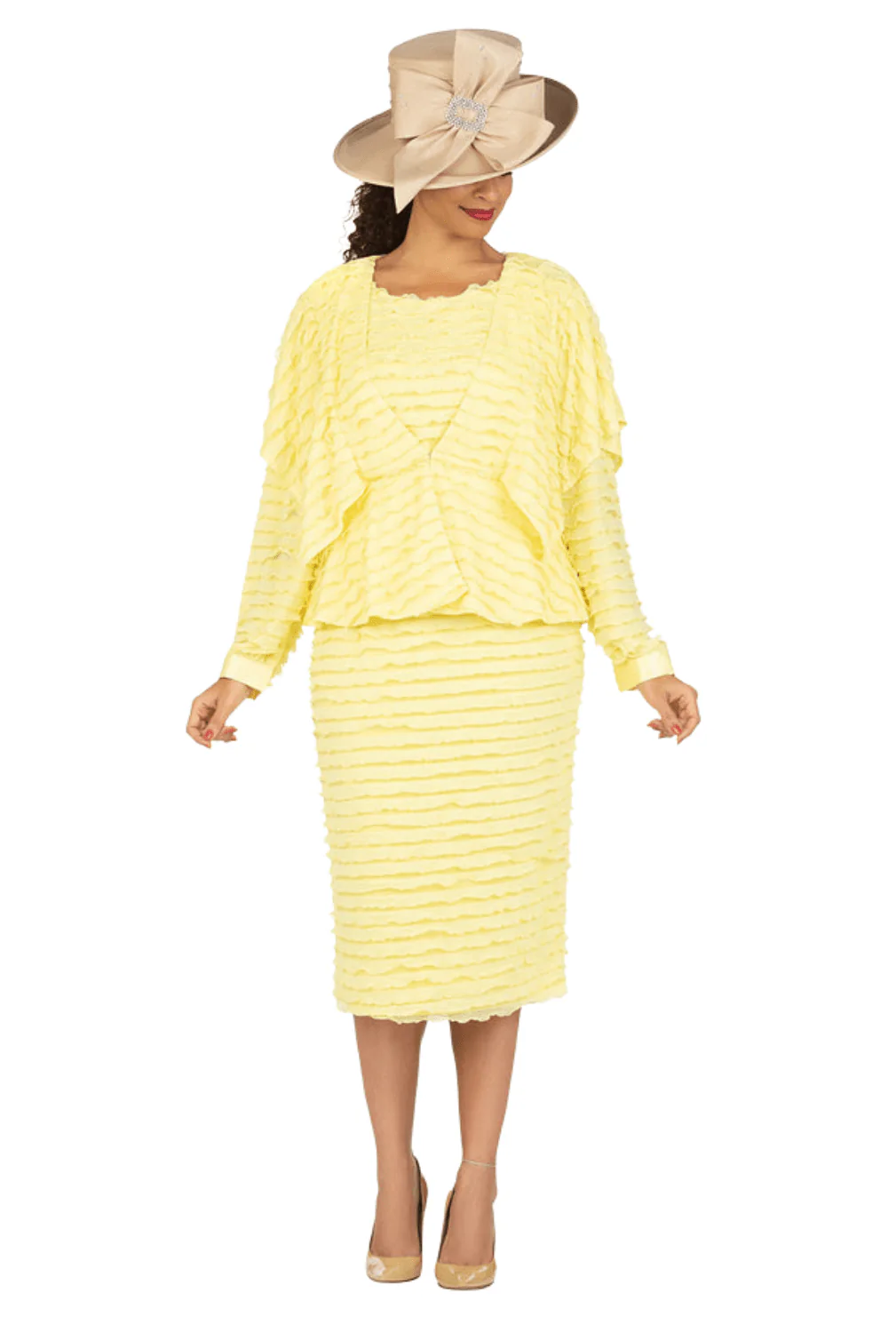3pc Ruffled Shoulder Skirt Suit - Image 3