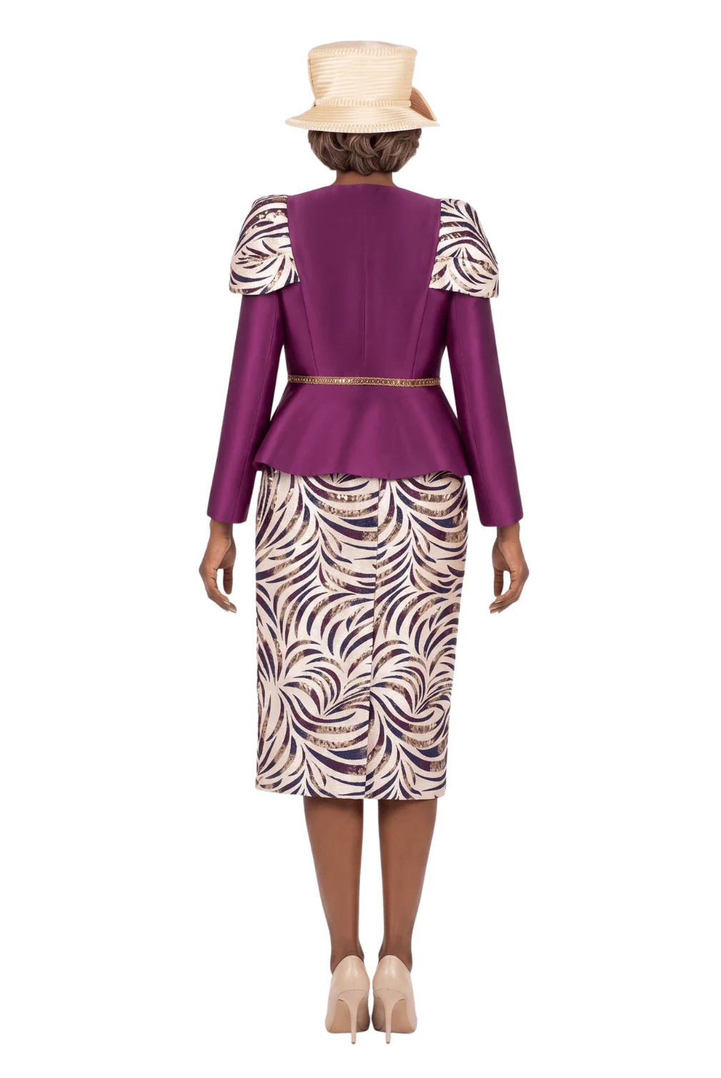 3pc Silky Twl+Brcd Skt Suit w/ Gold Waist Dtl - Image 2