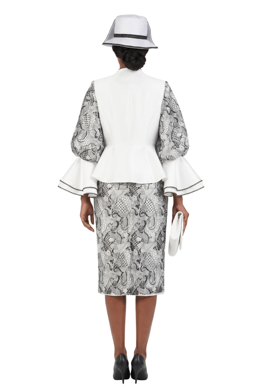 3pc Two-tone Lace Accent Peplum Skt Suit - Image 3
